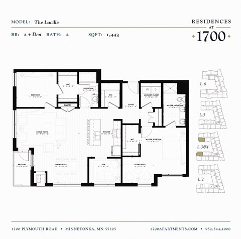Floor plan for 2 beds, 2 baths, 1443 sqft